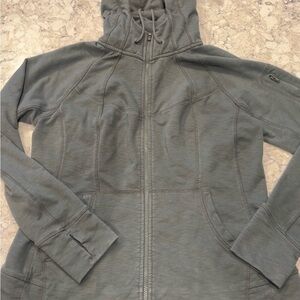 Athleta Full Zip Hoodie Jacket Olive Green Size 1X Thumbholes